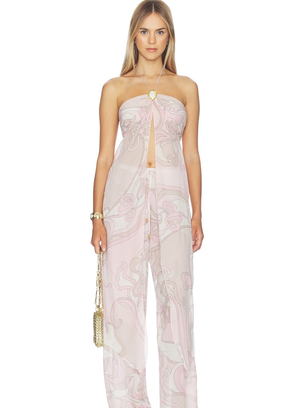 Strapless Pink Sheer Printed Top